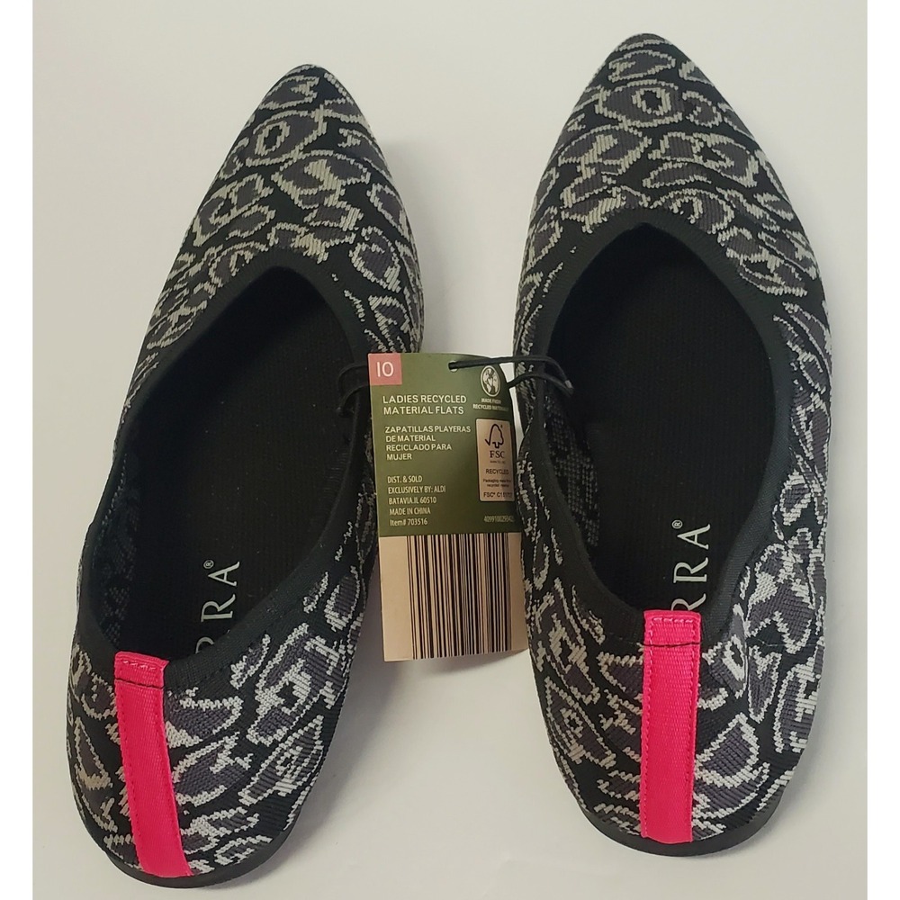 SERRA Shoes Flats 10 Sassy Leopard NWT Point Toe Pink Stripe Black/Gray Slip-Ons - Picture 5 of 10